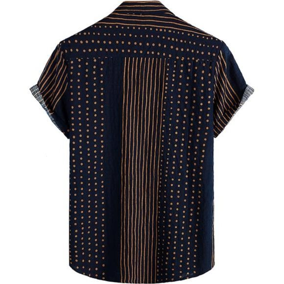 Mens Summer Tropical Shirts Short Sleeve Navy Strip - Picture 2 of 5